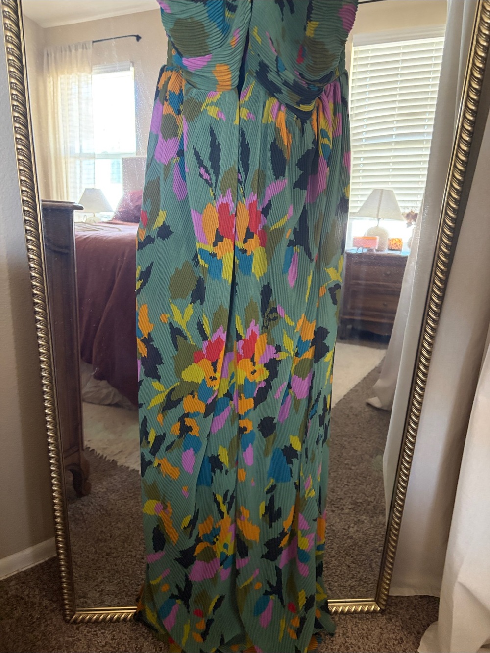 Sincerely Jules Green Floral Maxi Dress with Pink, Yellow & Blue Accents - Picture 4 of 5